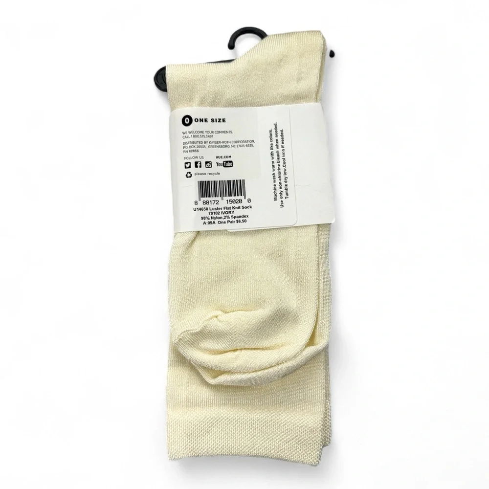 Hue Womens Ivory Cream‎ Luster Flat Knit Socks OSFM Dress Socks 4 Pairs